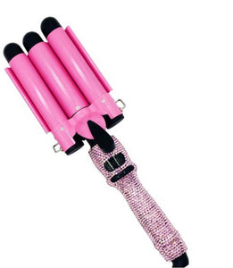 3-Barrel Hair Waver Pink Hair Waver 3 Barrel Curling Iron Hair Crimping Ceramic Crystal Crimp Irons