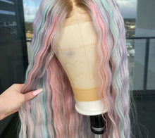 Load image into Gallery viewer, Ombre Pink hd Lace Frontal Wig Pre Plucked Loose Deep Wave Wig Pastel Purple Blue Highlight Wig Human Hair
