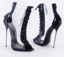 Load image into Gallery viewer, PVC Leather peep toe High Heel
