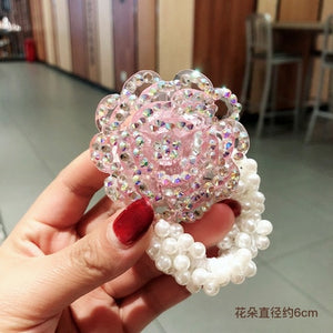 Crystal Zircon Women Scrunchies Hair Ties Elastic Rubber Bands Girl Flower Floral Head Accessories