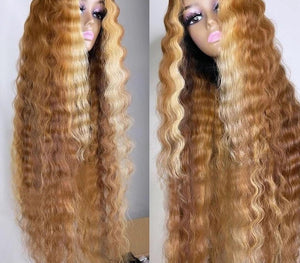 Mermaid Honey Blonde Deep Wave Human Hair Wig