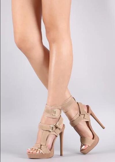 Buckle Velcro Strap Color High Heels