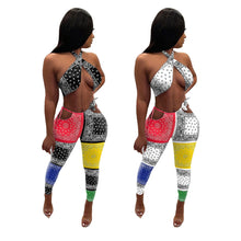 Load image into Gallery viewer, Street Sexy Bandana Print Criss-Cross Halter Crop Top and Pant Suits 2 Piece Set
