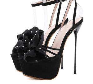 Flowers Crystal Ankle Buckle Strap Platform Stiletto High Heel