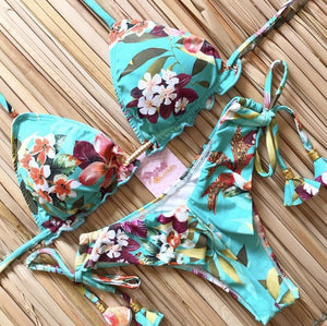 Tassel Leaves Island Print Bikini Set