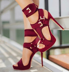 Buckle Velcro Strap Color High Heels