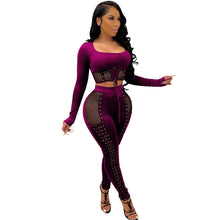 Load image into Gallery viewer, Lace Up Bandage Crop Top Tight Pants 2 Piece Set
