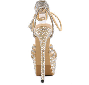 Rhinestone High Heels Cross Strap Cross Sexy Gladiator Platform Open toe Bling Nightclub Shoes