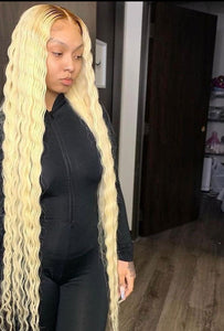 40 Inch Ombre Honey Blonde Hd Transparent Lace Front Human Hair Deep Wave Wig