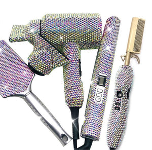 Hair Pressing Hot Comb Rhinestone Hair Blow Dryer Diamond Curling wands Kit Hair Brush Set