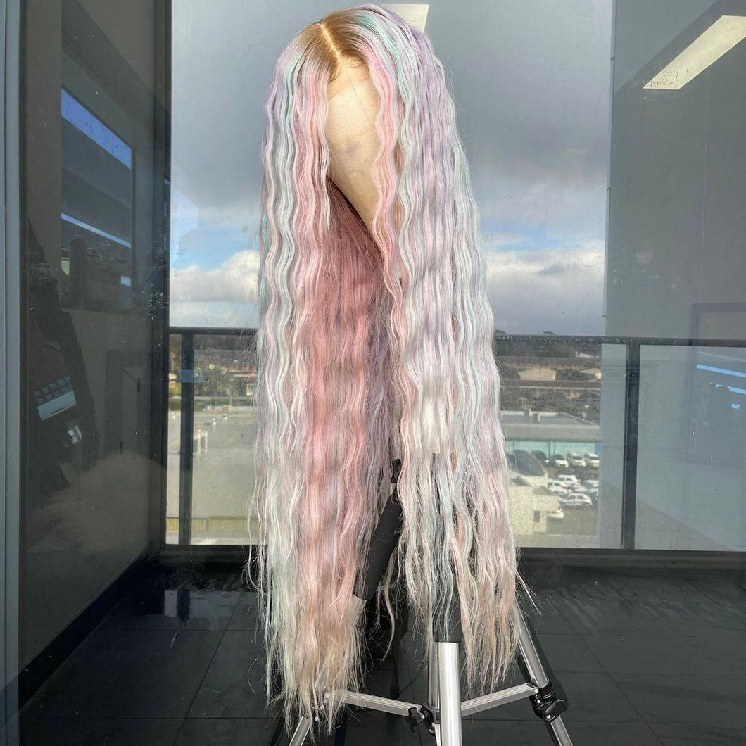 Ombre Pink hd Lace Frontal Wig Pre Plucked Loose Deep Wave Wig Pastel Purple Blue Highlight Wig Human Hair