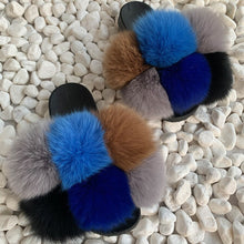 Load image into Gallery viewer, Pom Pom Fur Slippers Women Fluffy Sliders Furry Sandals Real Rabbit Fur Slippers Fox Fur Slides Multicolor
