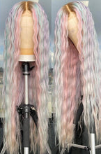 Load image into Gallery viewer, Ombre Pink hd Lace Frontal Wig Pre Plucked Loose Deep Wave Wig Pastel Purple Blue Highlight Wig Human Hair
