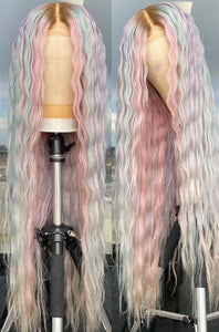 Ombre Pink hd Lace Frontal Wig Pre Plucked Loose Deep Wave Wig Pastel Purple Blue Highlight Wig Human Hair