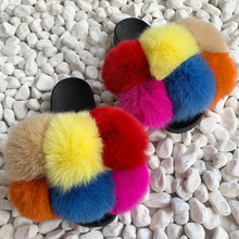 Load image into Gallery viewer, Pom Pom Fur Slippers Women Fluffy Sliders Furry Sandals Real Rabbit Fur Slippers Fox Fur Slides Multicolor
