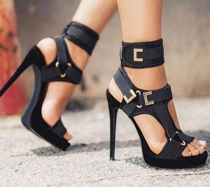 Buckle Velcro Strap Color High Heels