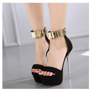 Gold Ankle Strap Heels Platform