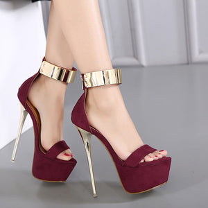 Gold Ankle Strap Heels Platform