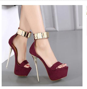 Gold Ankle Strap Heels Platform