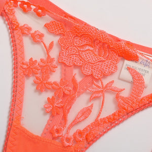 IslandGirl Peachy Orange Embroidery Lace Transparent Set