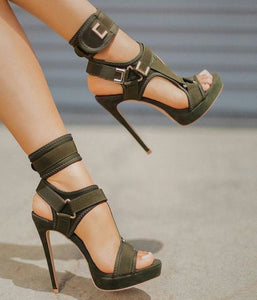 Buckle Velcro Strap Color High Heels