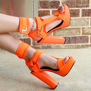 Buckle Velcro Strap Color High Heels