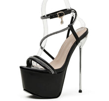 Load image into Gallery viewer, Platform High Heels Crystal Head Peep Toe T-Tied Ankle Strap Shoes
