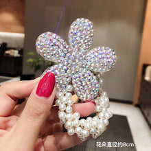 Load image into Gallery viewer, Crystal Zircon Women Scrunchies Hair Ties Elastic Rubber Bands Girl Flower Floral Head Accessories
