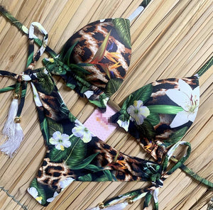 Tassel Leaves Island Print Bikini Set