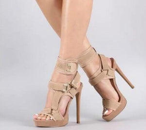 Buckle Velcro Strap Color High Heels