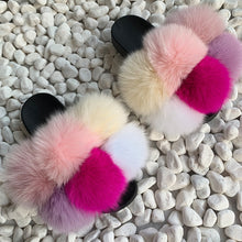 Load image into Gallery viewer, Pom Pom Fur Slippers Women Fluffy Sliders Furry Sandals Real Rabbit Fur Slippers Fox Fur Slides Multicolor
