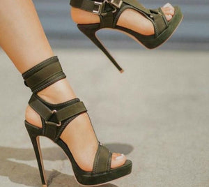 Buckle Velcro Strap Color High Heels