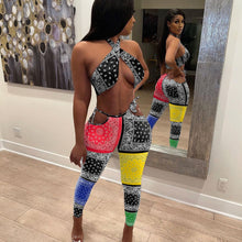 Load image into Gallery viewer, Street Sexy Bandana Print Criss-Cross Halter Crop Top and Pant Suits 2 Piece Set
