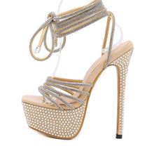 Load image into Gallery viewer, Rhinestone High Heels Cross Strap Cross Sexy Gladiator Platform Open toe Bling Nightclub Shoes
