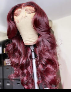 Transparent Malaysian Body Wave Wig Red Burgundy Natural Color Remy Hair Lace Frontal Wig