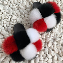 Load image into Gallery viewer, Pom Pom Fur Slippers Women Fluffy Sliders Furry Sandals Real Rabbit Fur Slippers Fox Fur Slides Multicolor
