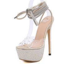 Load image into Gallery viewer, Platform Bling Crystal High Heels Open Toe Strap Cross Shoes
