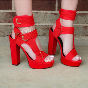 Buckle Velcro Strap Color High Heels