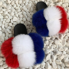 Load image into Gallery viewer, Pom Pom Fur Slippers Women Fluffy Sliders Furry Sandals Real Rabbit Fur Slippers Fox Fur Slides Multicolor
