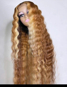 Mermaid Honey Blonde Deep Wave Human Hair Wig