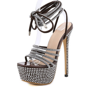 Rhinestone High Heels Cross Strap Cross Sexy Gladiator Platform Open toe Bling Nightclub Shoes