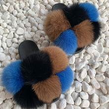 Load image into Gallery viewer, Pom Pom Fur Slippers Women Fluffy Sliders Furry Sandals Real Rabbit Fur Slippers Fox Fur Slides Multicolor
