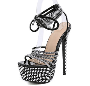 Rhinestone High Heels Cross Strap Cross Sexy Gladiator Platform Open toe Bling Nightclub Shoes