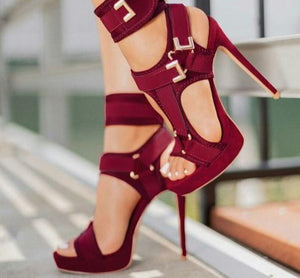 Buckle Velcro Strap Color High Heels