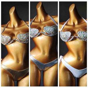 Bling Stone Sexy Swimwear Bikini Set Halter Adjustable Bandage Heart Shaped Luxury Swimsuit