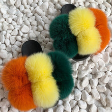 Load image into Gallery viewer, Pom Pom Fur Slippers Women Fluffy Sliders Furry Sandals Real Rabbit Fur Slippers Fox Fur Slides Multicolor
