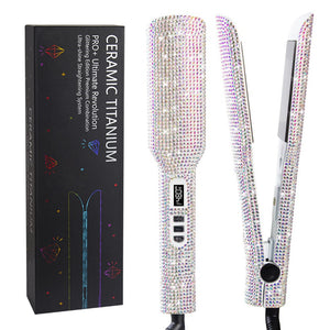 Rhinestone Flat Iron Titanium Hair Straightener Professional Dual Voltage Straightening Irons LCD Display