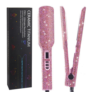 Rhinestone Flat Iron Titanium Hair Straightener Professional Dual Voltage Straightening Irons LCD Display