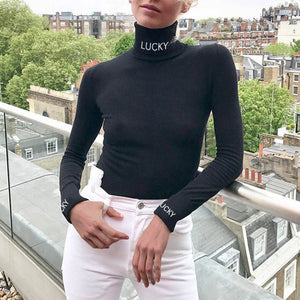 Lucky Letter Skinny Turtleneck Bodysuit