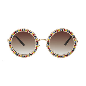 Cat eye round metal-studded trend sunglasses